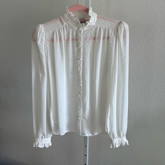 Vintage Campus Casuals White Ruffle Sheer Blouse Size S/M 80s or 90s Cottagecore - Picture 1 of 13